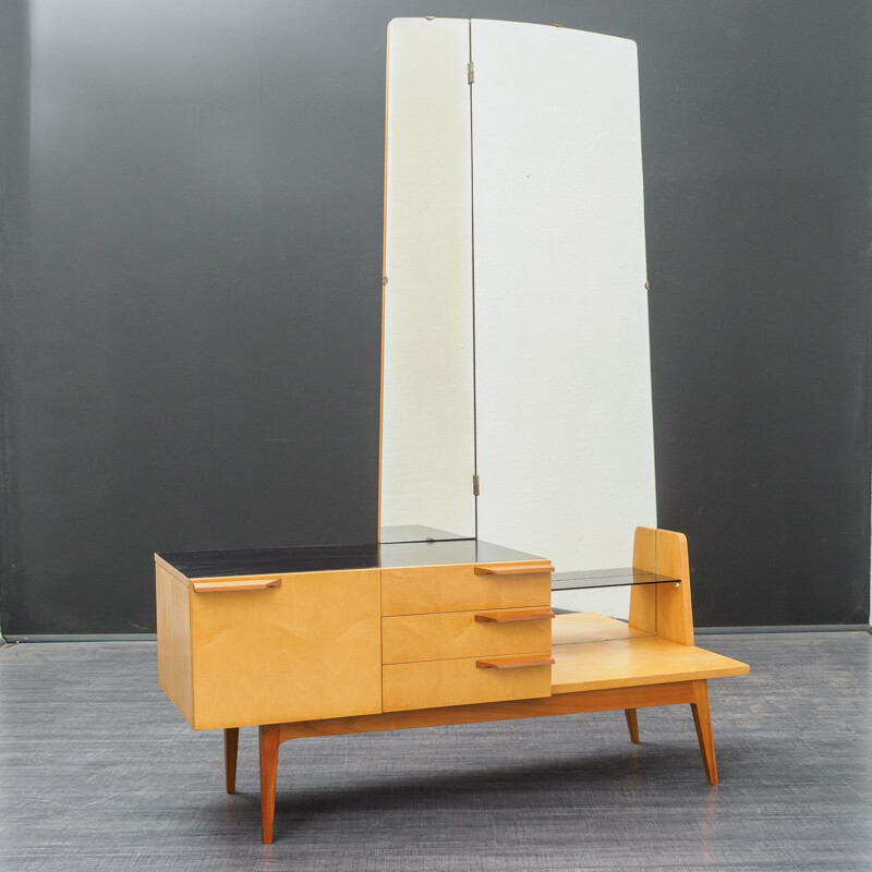 Mirrored dresser vintage, birchwood, bicoloured 1950s