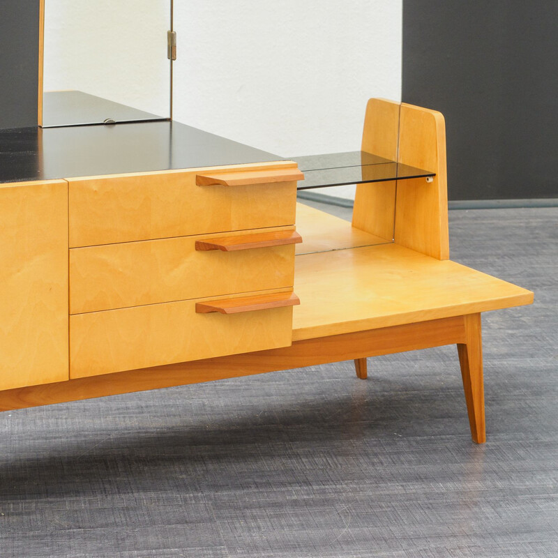 Mirrored dresser vintage, birchwood, bicoloured 1950s