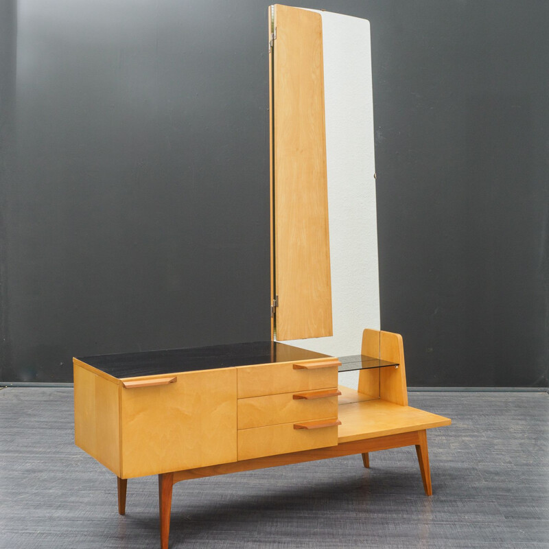 Mirrored dresser vintage, birchwood, bicoloured 1950s