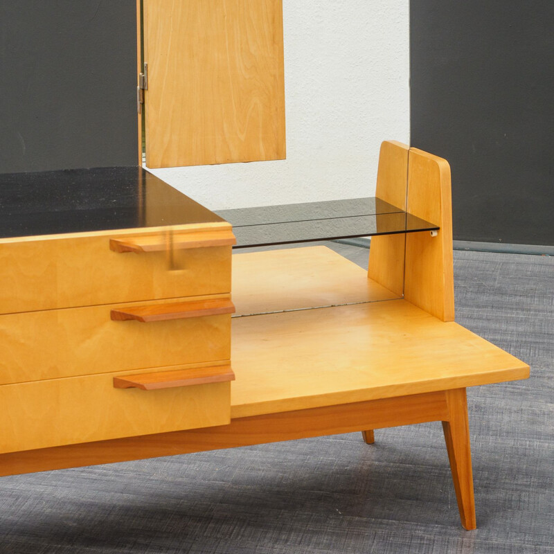 Mirrored dresser vintage, birchwood, bicoloured 1950s