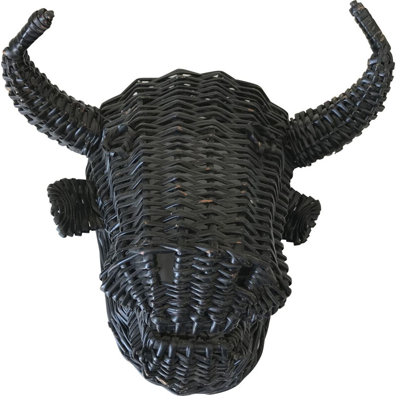 Vintage rattan bull head 1960 
