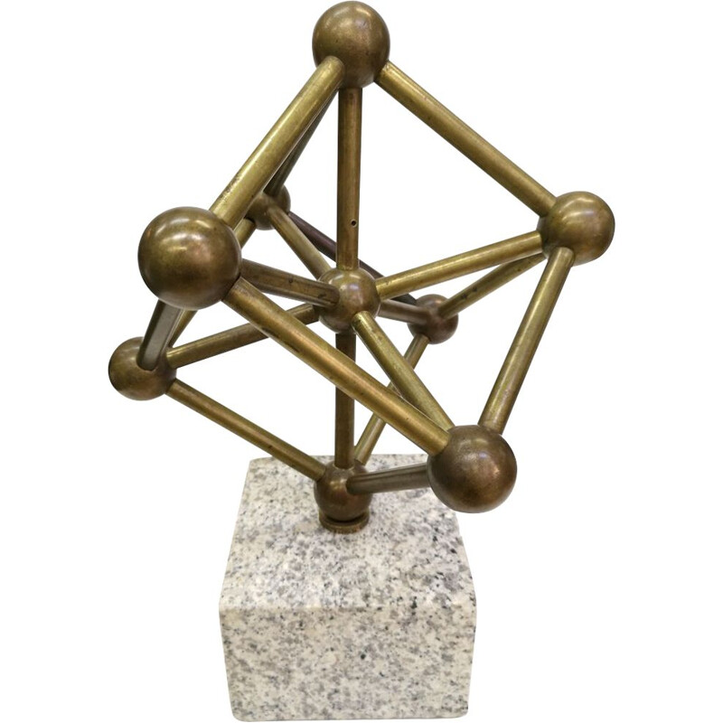 Escultura Vintage Atom sobre una base de bronce de mármol, 1970