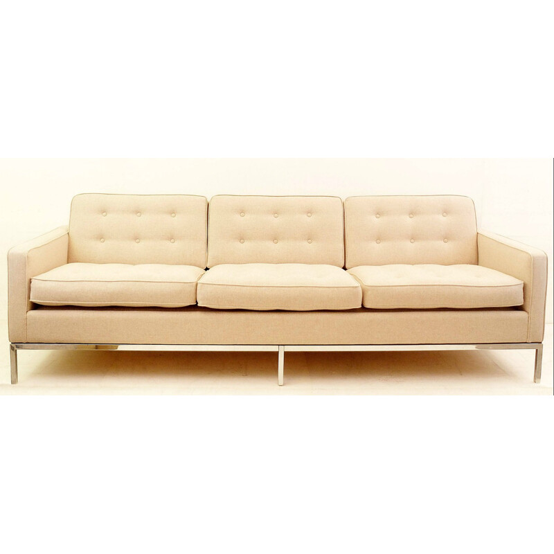 Knoll sofa in chromed metal and beige fabric, Florence KNOLL - 1970s