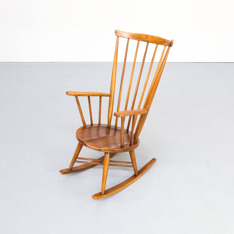 Cadeira de baloiço de madeira Vintage com moldura de 1970