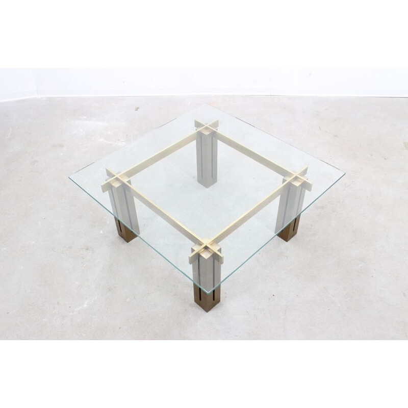 Large Coffee Table vintage Brassed Square from Skipper, Italian 1970s 