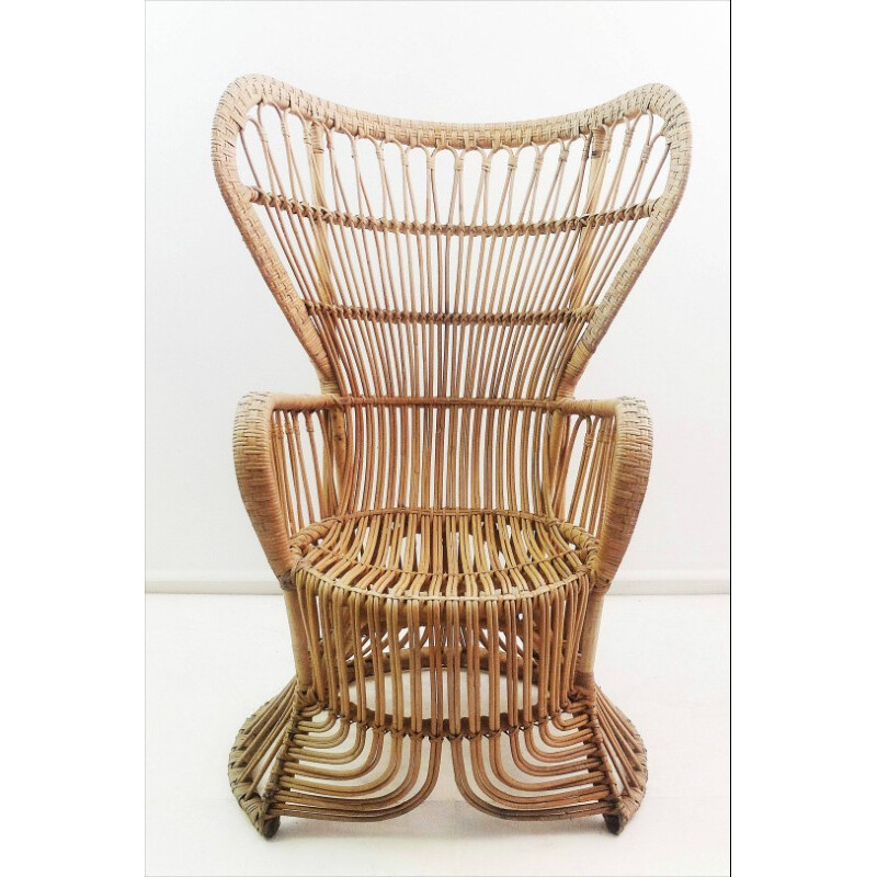 Grand fauteuil vintage en rotin - 1960