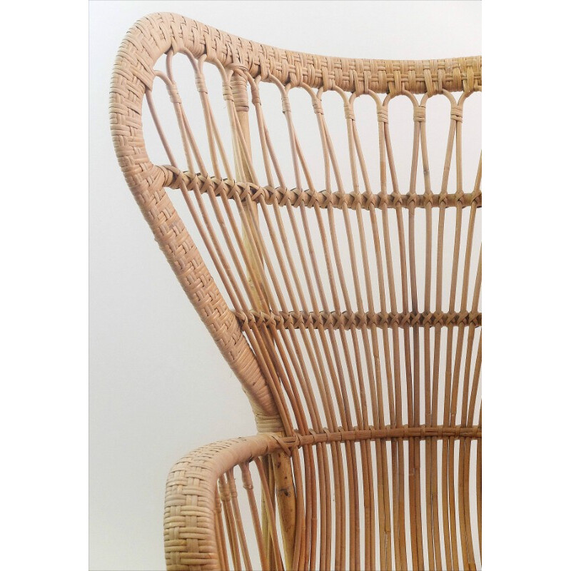 Large mid century armchair in rattan - 1960s