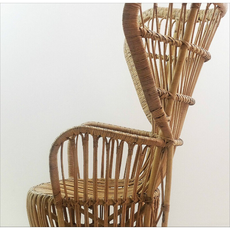 Large mid century armchair in rattan - 1960s