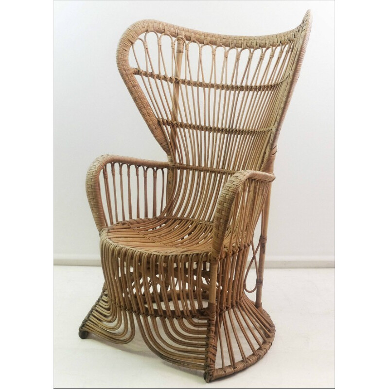 Large mid century armchair in rattan - 1960s