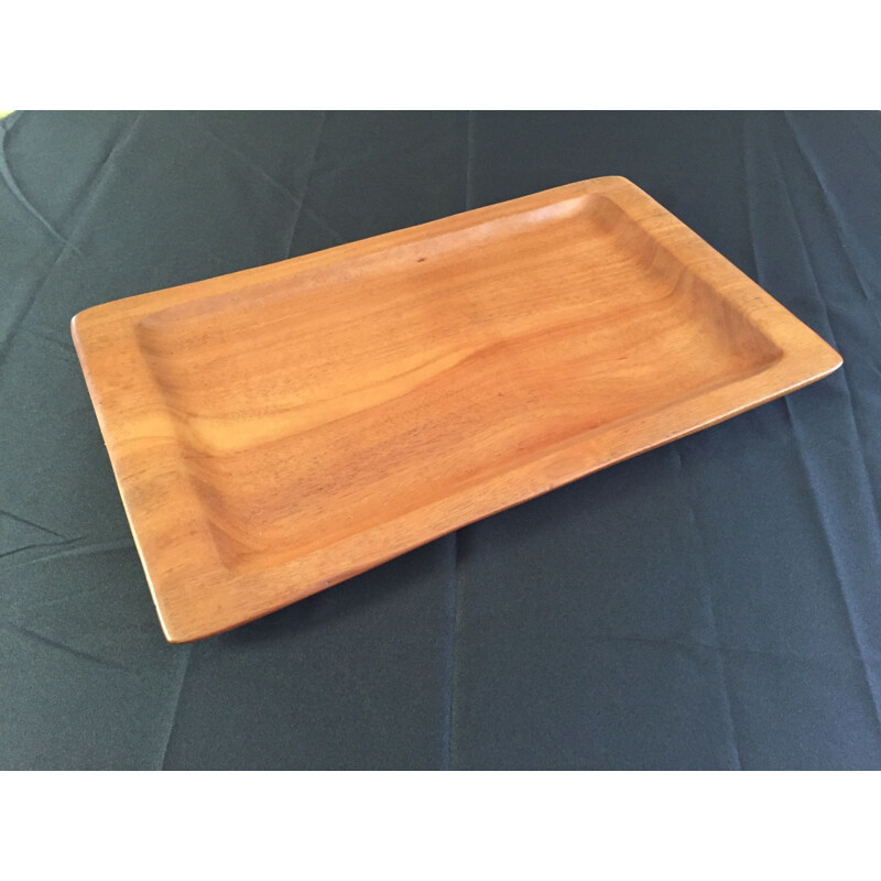 Large vintage tray in blond teak wood Alexandre Noll