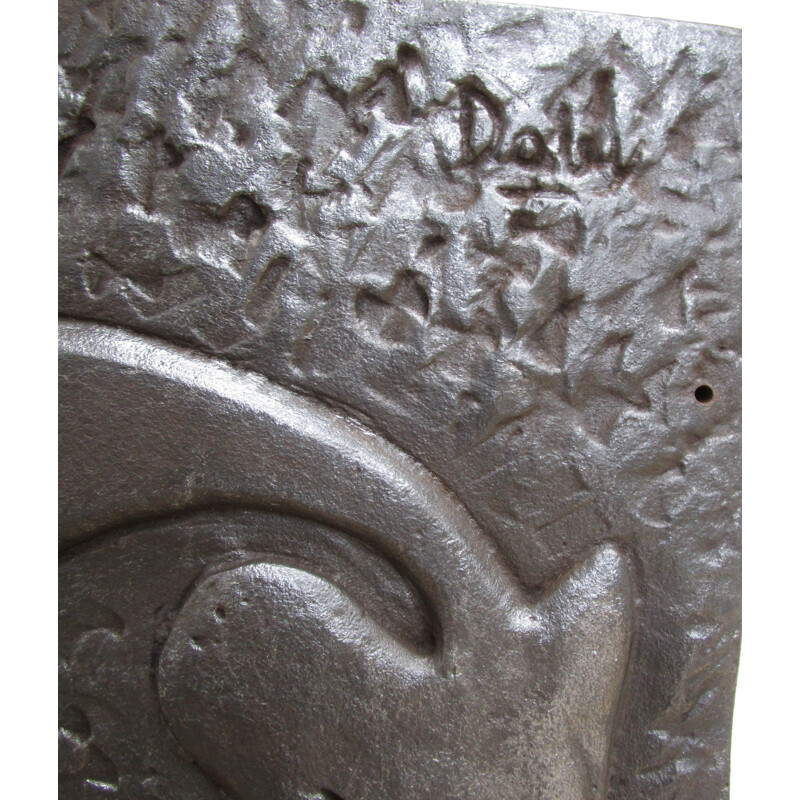 Vintage cast iron fireback with fable decoration 1970