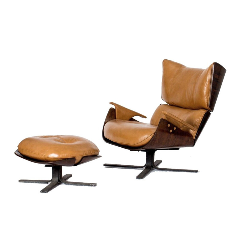 Vintage Paulistana fauteuil en voetenbank Jorge Zalszupin 1960