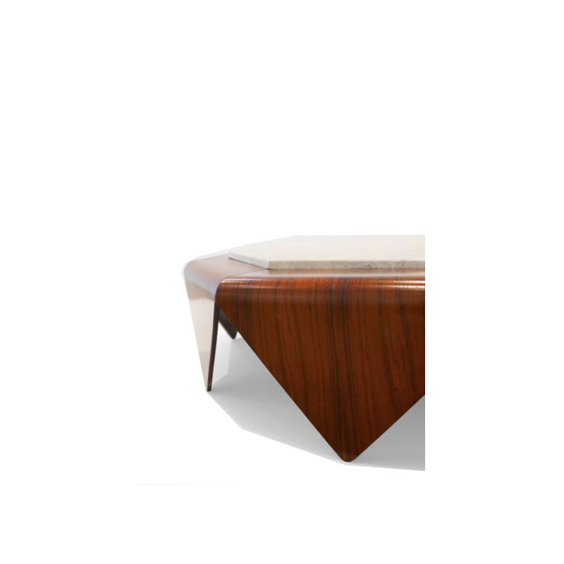 Vintage Petala coffee table in rosewood and marble by Jorge Zalszupin, 1960