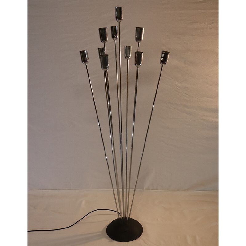 Vintage design metal floor lamp with black cast iron base, 1970