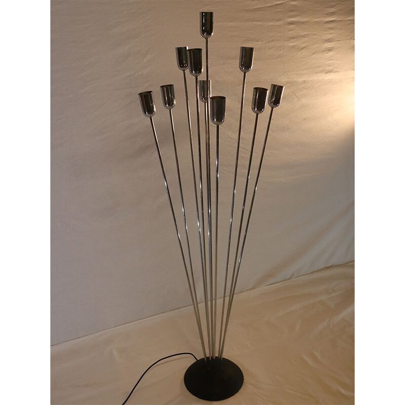 Vintage design metal floor lamp with black cast iron base, 1970