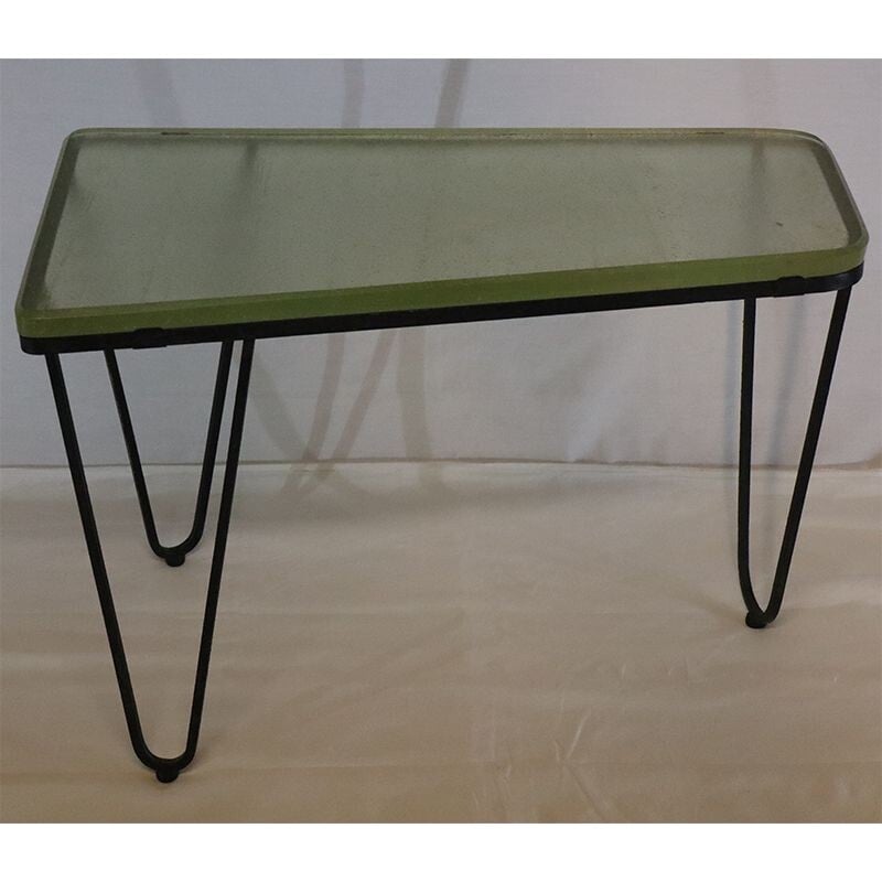 1950's vintage free-form tripod table in glass and metal 