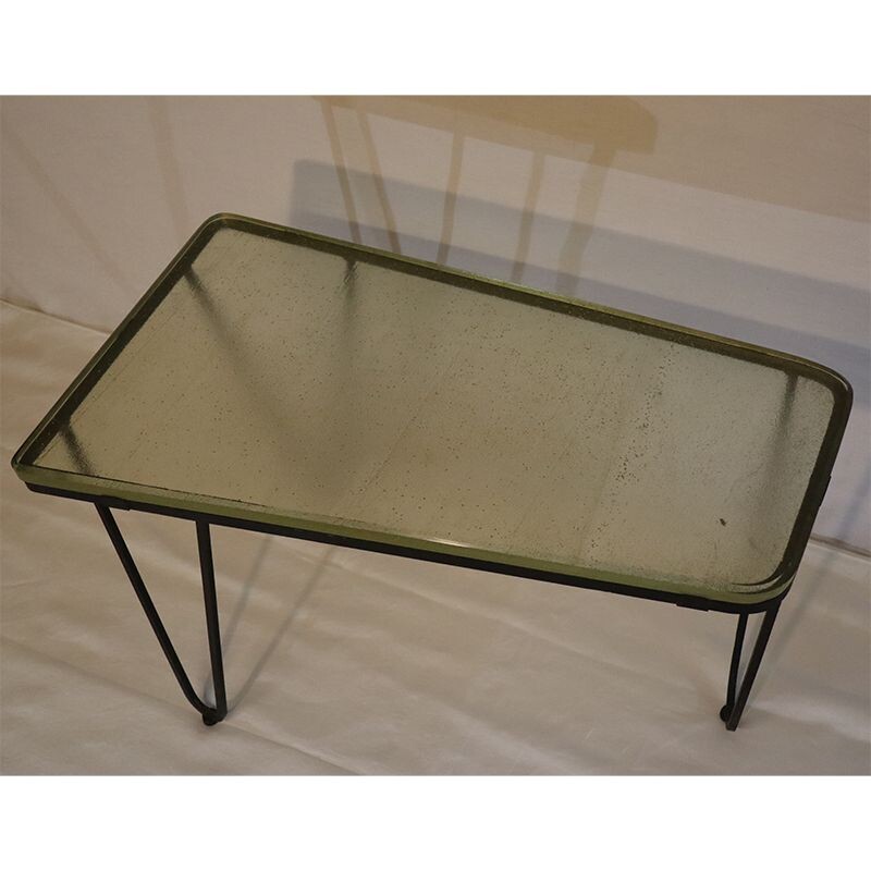 1950's vintage free-form tripod table in glass and metal 