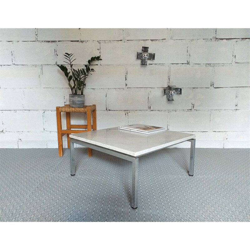 Vintage coffee table in marble and metal, 1960s