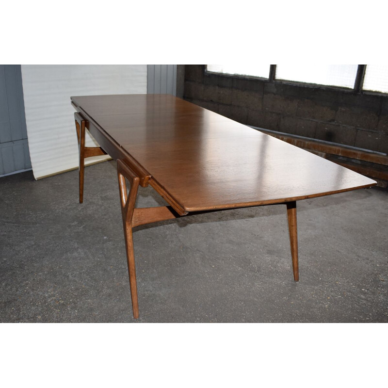 Large Vintage table in blond mahogany and oak from Louis Paolozzi, R. Godfrid, 1955