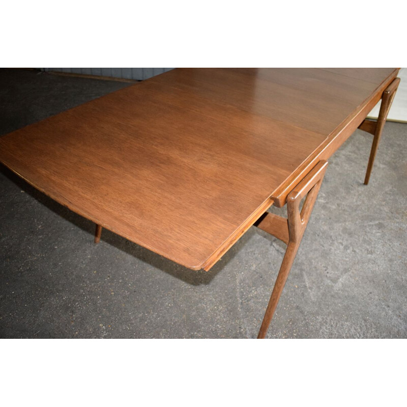 Grande Table vintage en acajou blond et chêne de Louis Paolozzi, R. Godfrid, 1955