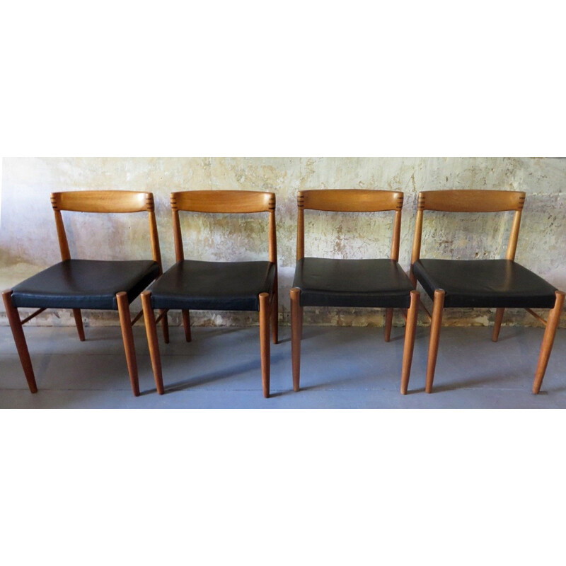 Set of 4 vintage black inlaid teak dining chairs, H. W. Klein for Bramin 1960