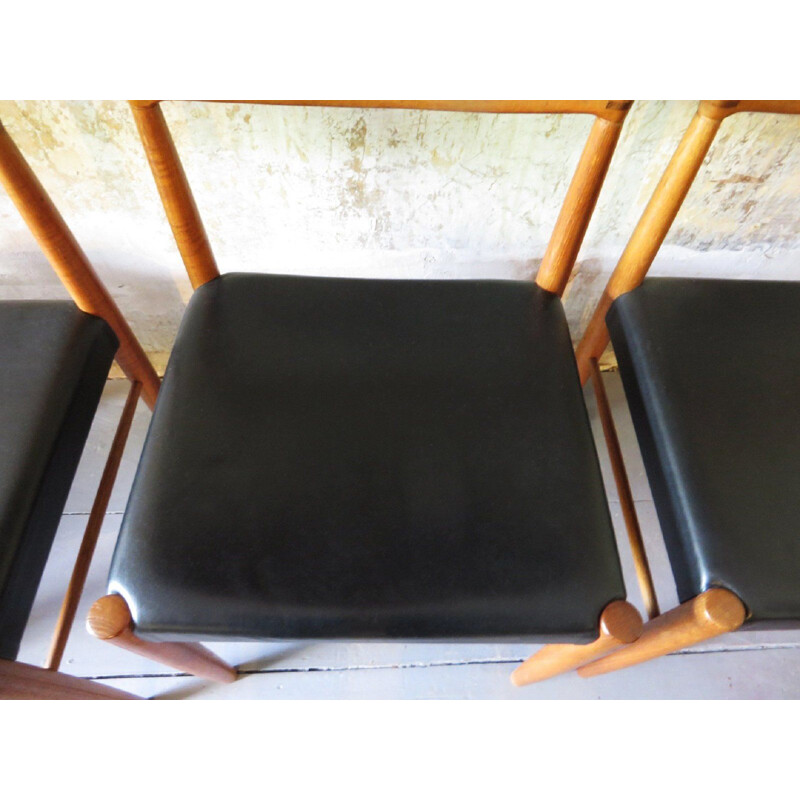 Set of 4 vintage black inlaid teak dining chairs, H. W. Klein for Bramin 1960