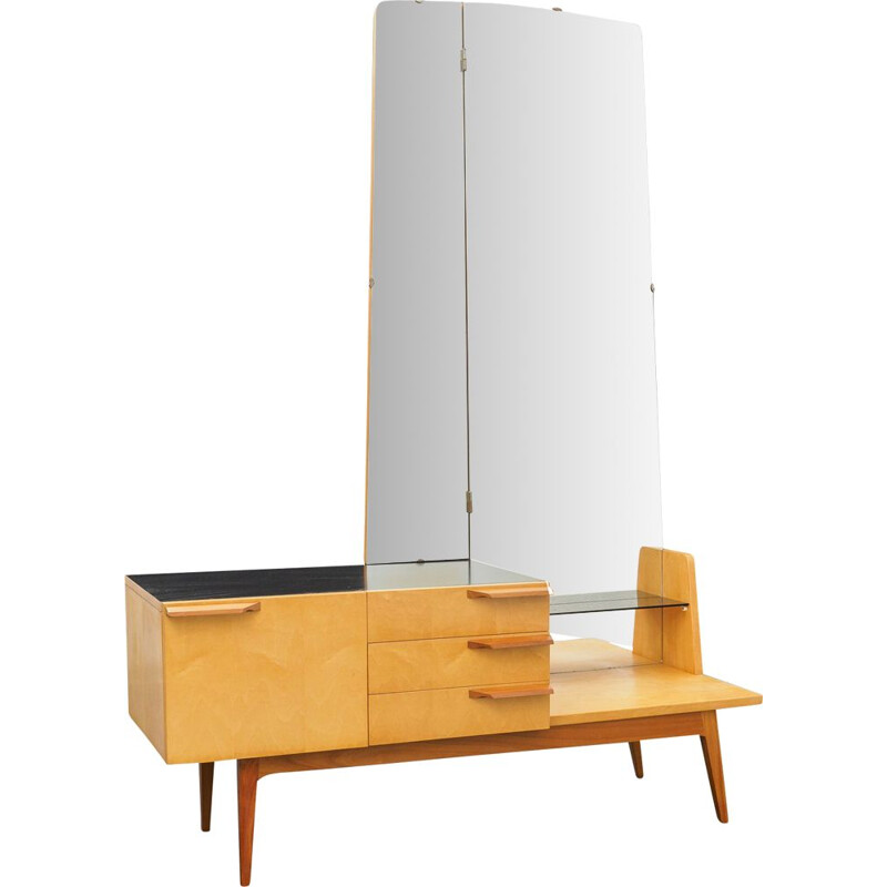 Mirrored dresser vintage, birchwood, bicoloured 1950s