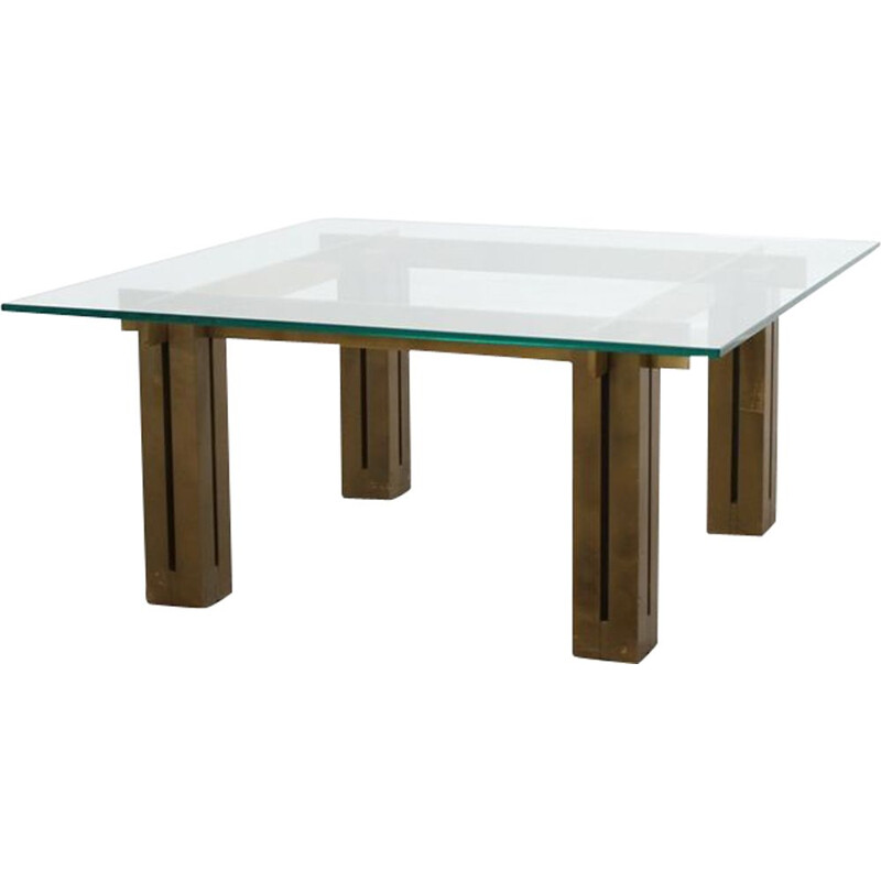 Large Coffee Table vintage Brassed Square from Skipper, Italian 1970s 