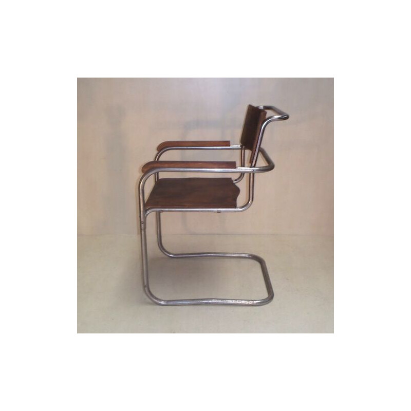 Metal tubular cromado Vintage e cadeira de escritório em contraplacado termoformado 1930