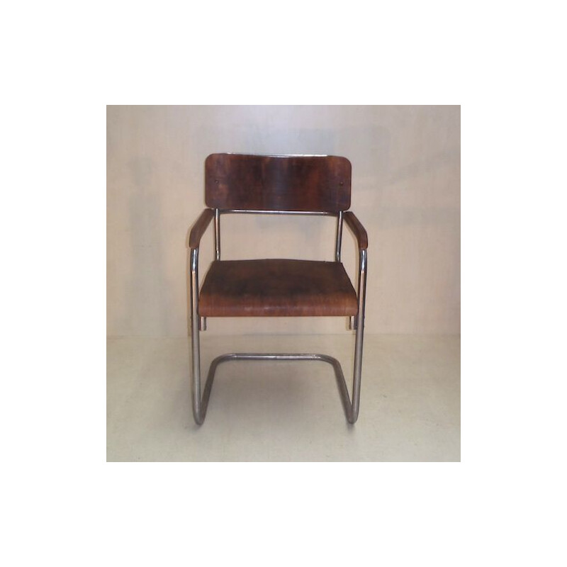 Office armchair Vintage chrome-plated tubular metal and thermoformed plywood 1930