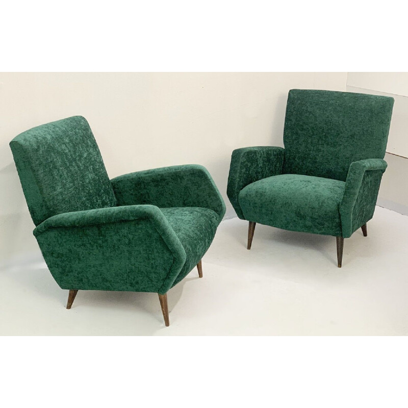 Vintage groen fluwelen fauteuils Gio Ponti model 803 voor Cassina, Italië, 1954