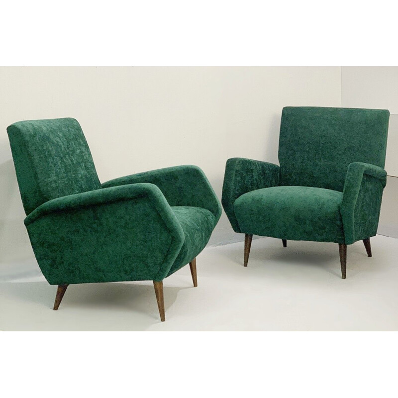 Poltrone vintage in velluto verde Gio Ponti modello 803 per Cassina, Italia, 1954