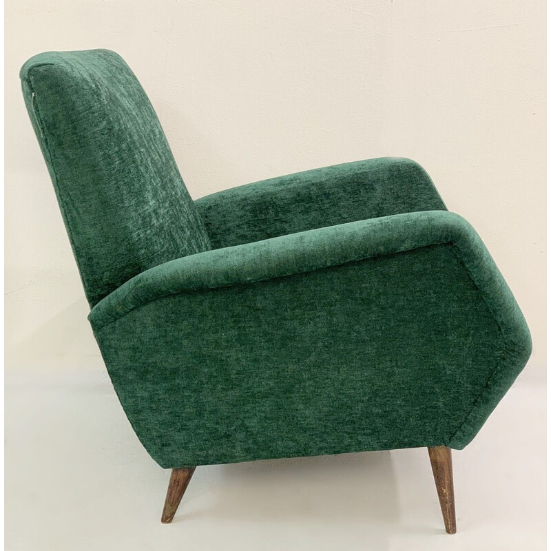 Vintage groen fluwelen fauteuils Gio Ponti model 803 voor Cassina, Italië, 1954