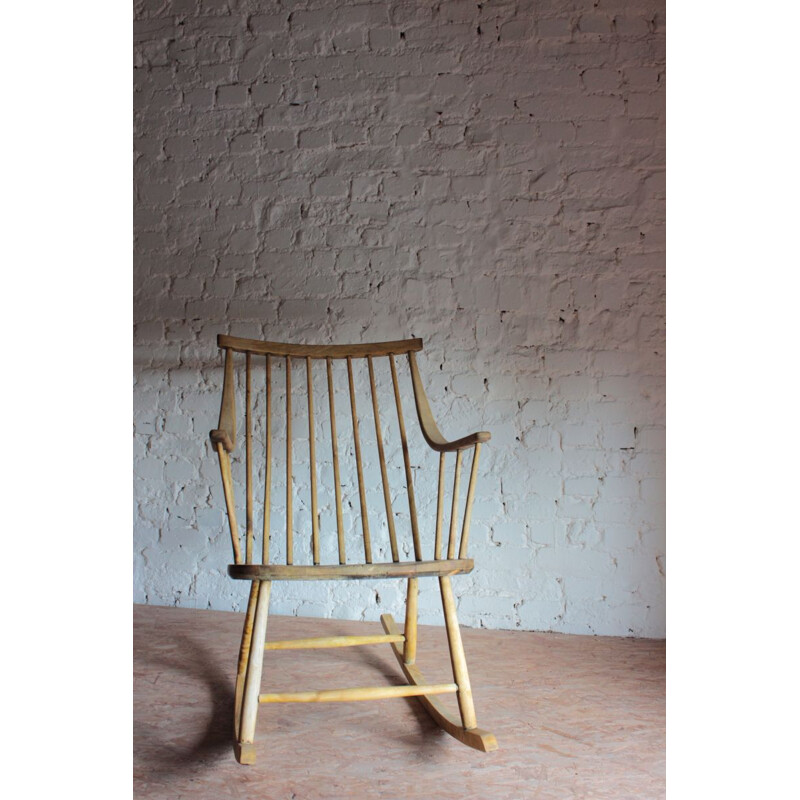Vintage rocking chair Light natural raw wood Lena Larsson