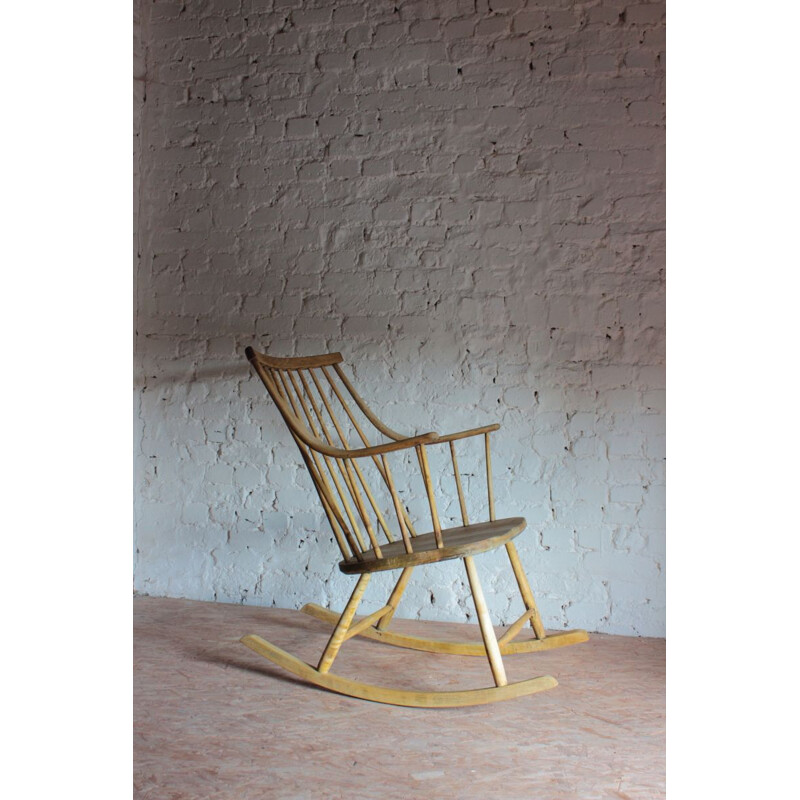 Vintage rocking chair Light natural raw wood Lena Larsson