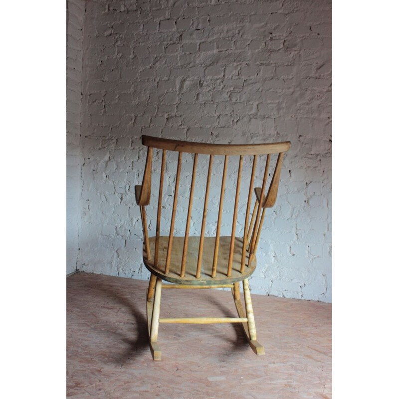 Vintage rocking chair Light natural raw wood Lena Larsson