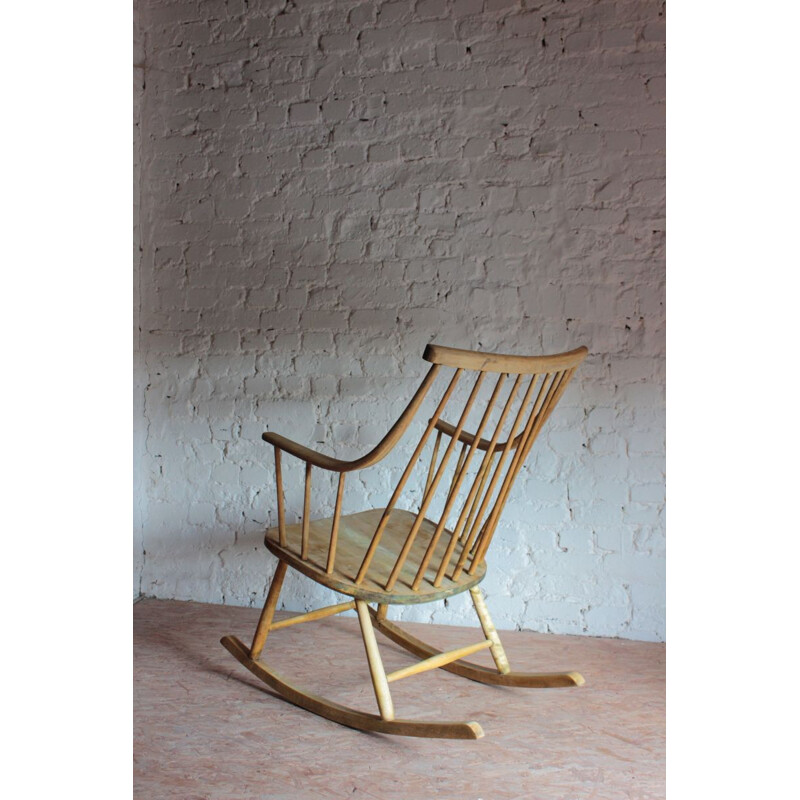 Vintage rocking chair Light natural raw wood Lena Larsson