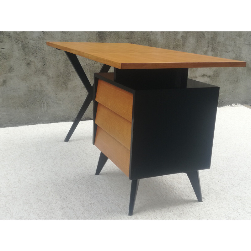 Desk black wood and honey color Vintage, 1950