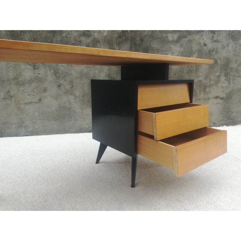 Desk black wood and honey color Vintage, 1950