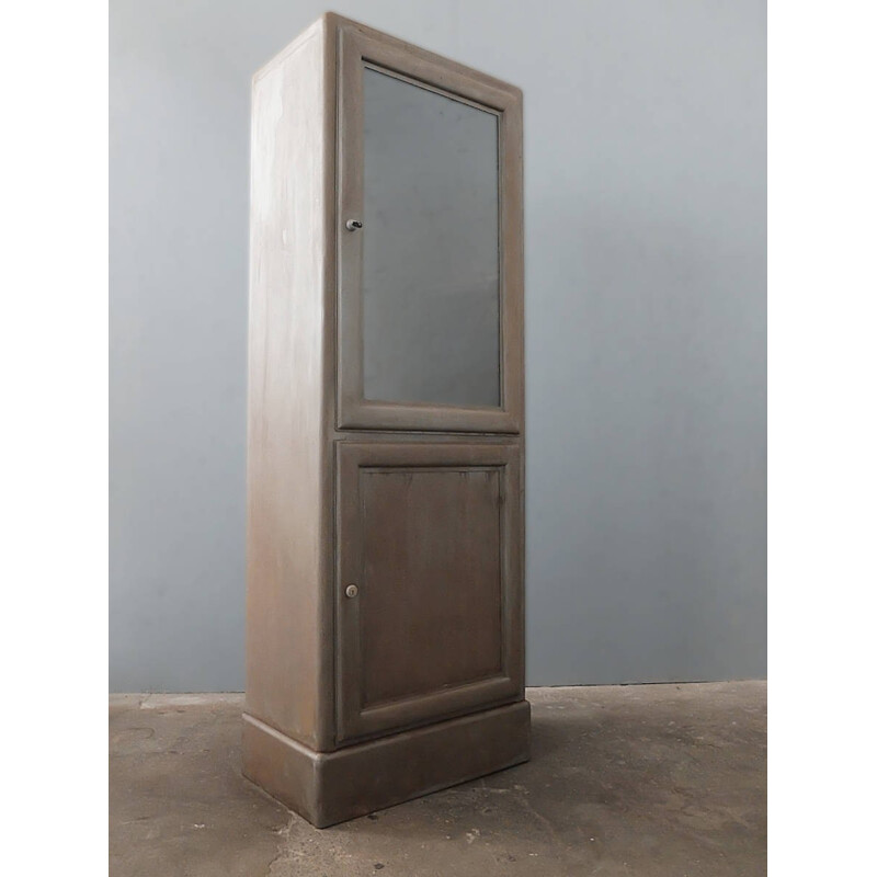 GDR industrial cabinet in steel with glass door - 1960s