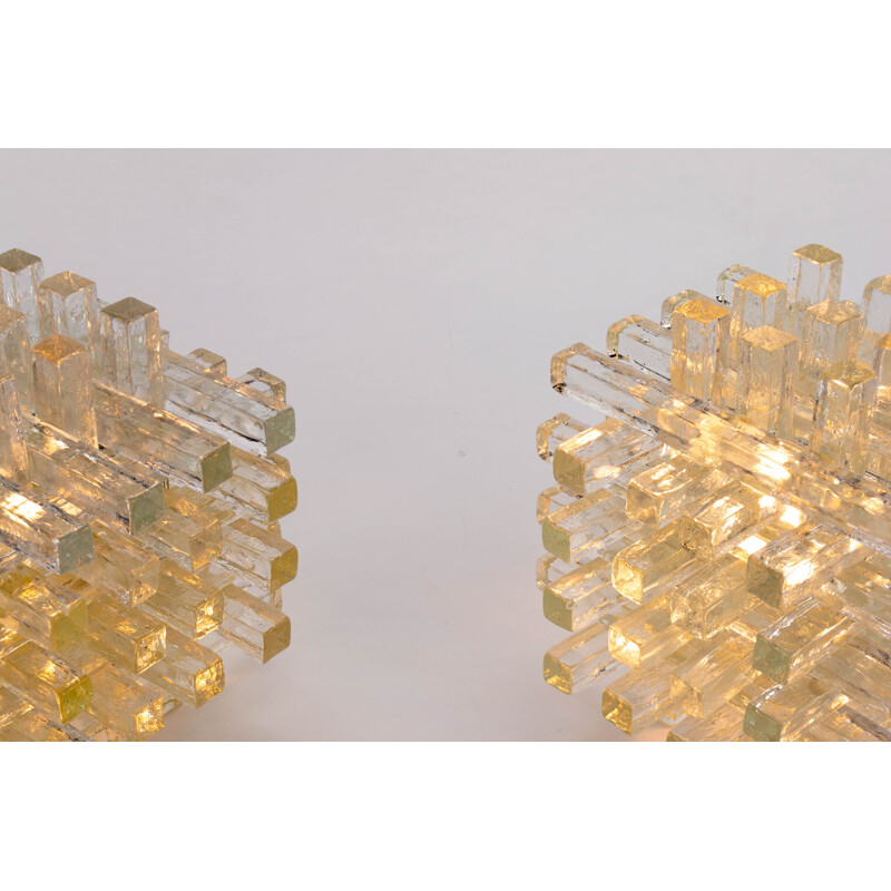 Pair of  Glass Table Lamps Albano Poli Italian Modern Poyedre Lembo  Murano for Poliarte 