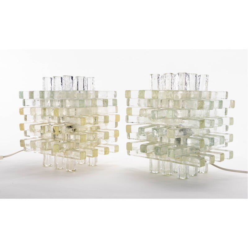 Pair of  Glass Table Lamps Albano Poli Italian Modern Poyedre Lembo  Murano for Poliarte 