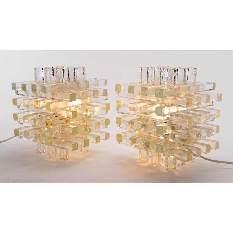 Pair of  Glass Table Lamps Albano Poli Italian Modern Poyedre Lembo  Murano for Poliarte 