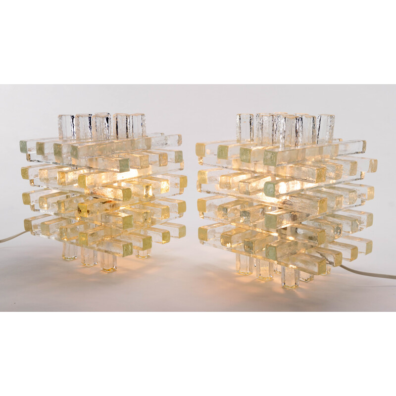 Paire de lampes de table vintage en verre Albano Poli Poyedre moderne italien Lembo Murano pour Poliarte 