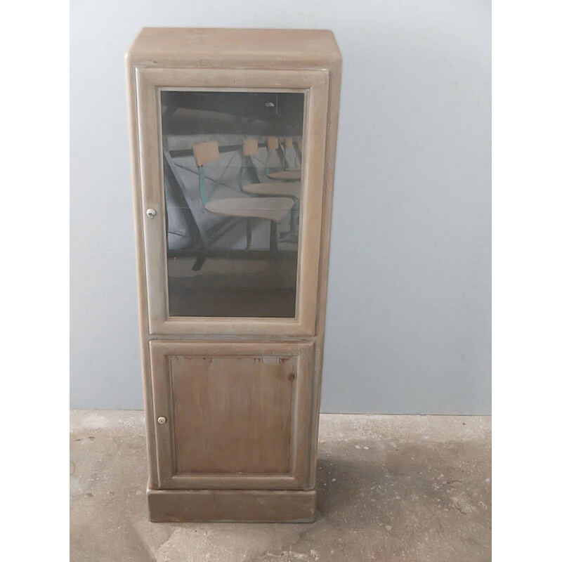 GDR industrial cabinet in steel with glass door - 1960s