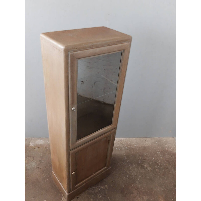 GDR industrial cabinet in steel with glass door - 1960s