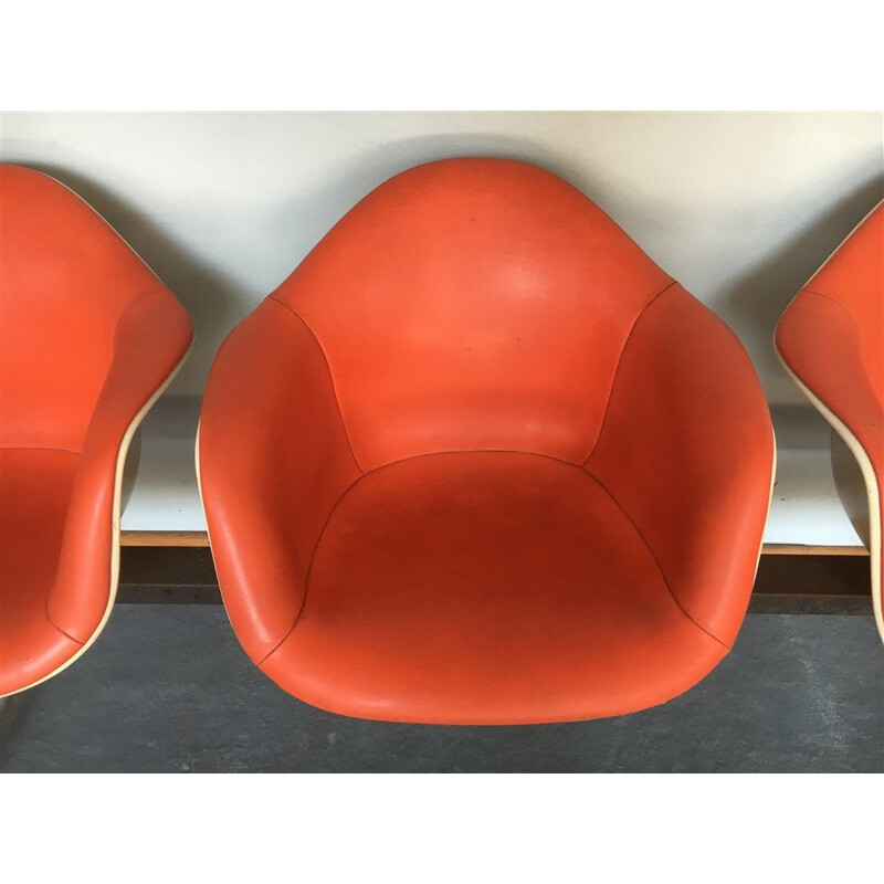 Panca vintage Herman Miller in fibra di vetro e similpelle, Charles e Ray EAMES - 1960