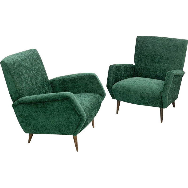 Sillones vintage de terciopelo verde Gio Ponti modelo 803 para Cassina, Italia, 1954