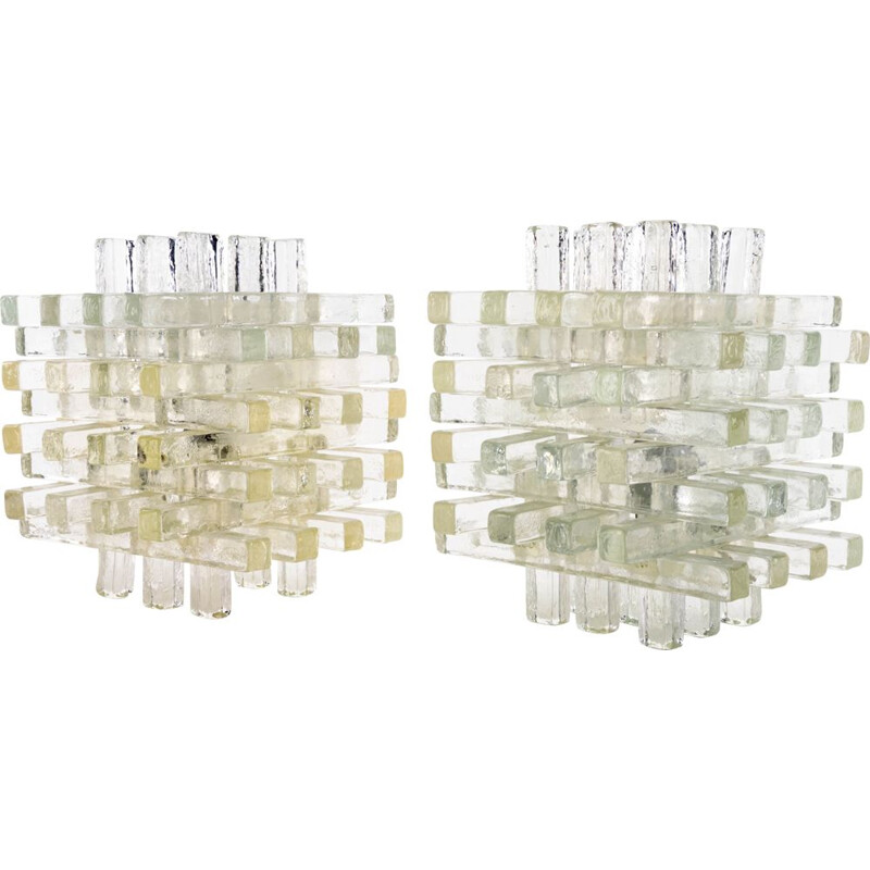Pair of  Glass Table Lamps Albano Poli Italian Modern Poyedre Lembo  Murano for Poliarte 