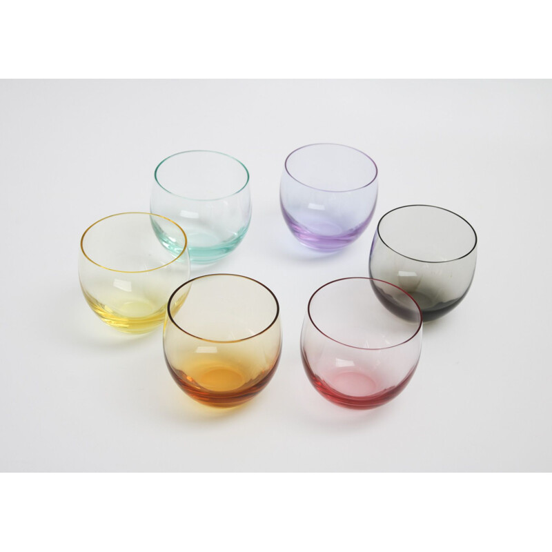 Set of 6 vintage Moser culbuto glass and crystal tumblers by Rudolf Eschler, 1930s